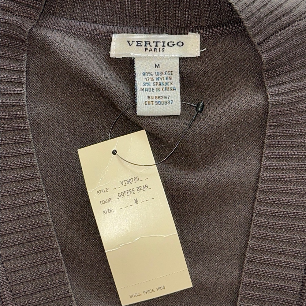 NWT Vertigo Paris Coffee Bean Color Knit Cadigan Sweater Sz.M. - Picture 13 of 15